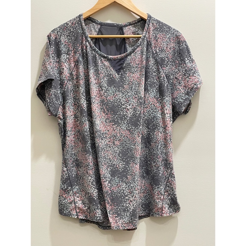 ClimateRight by‎ Cuddl Duds Womens 2X Grey Floral Mesh Back Active T-Shirt